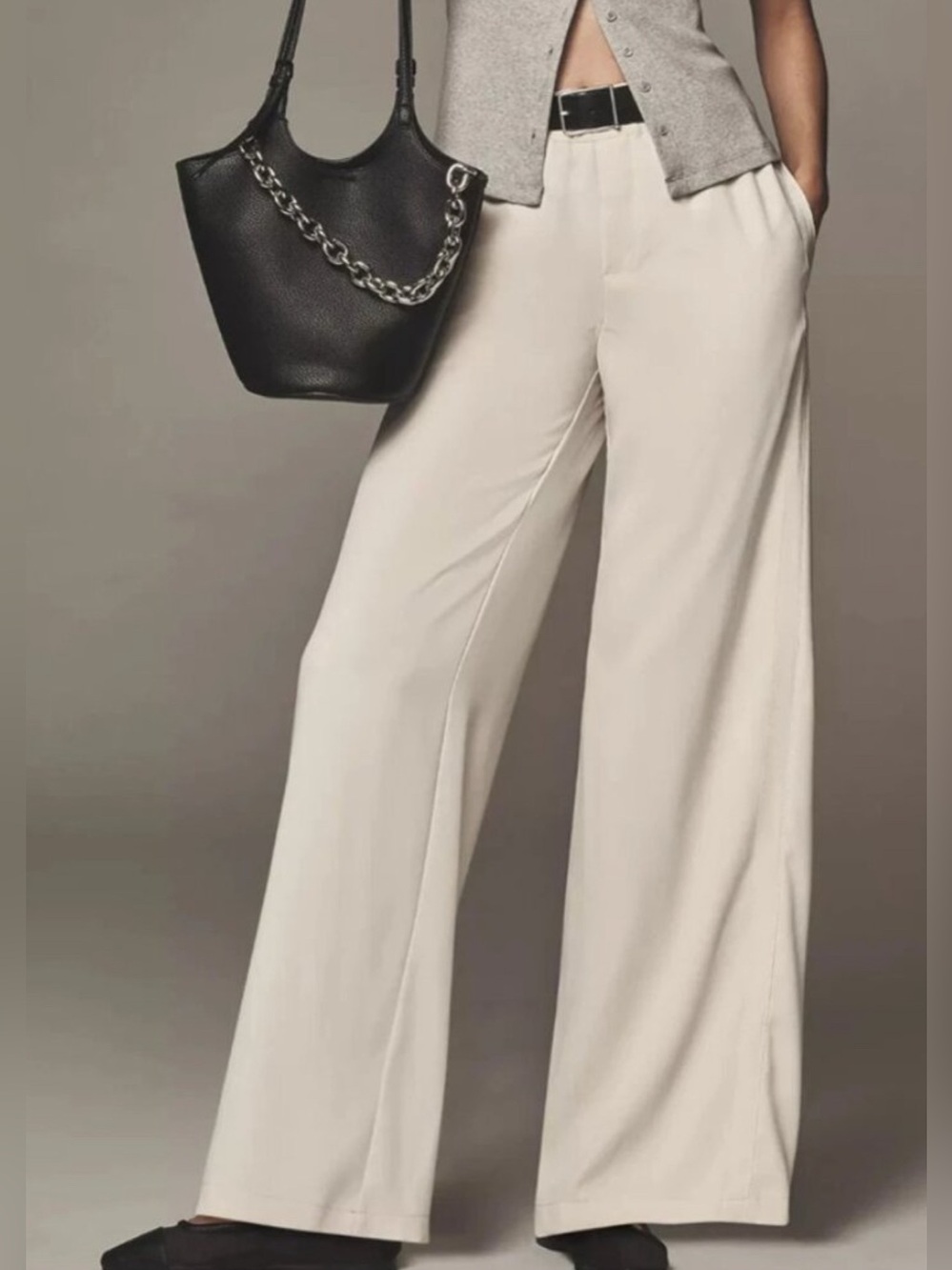 By Anthropologie Soft Pull-on Pant Wide-Leg in Ivory - Size S